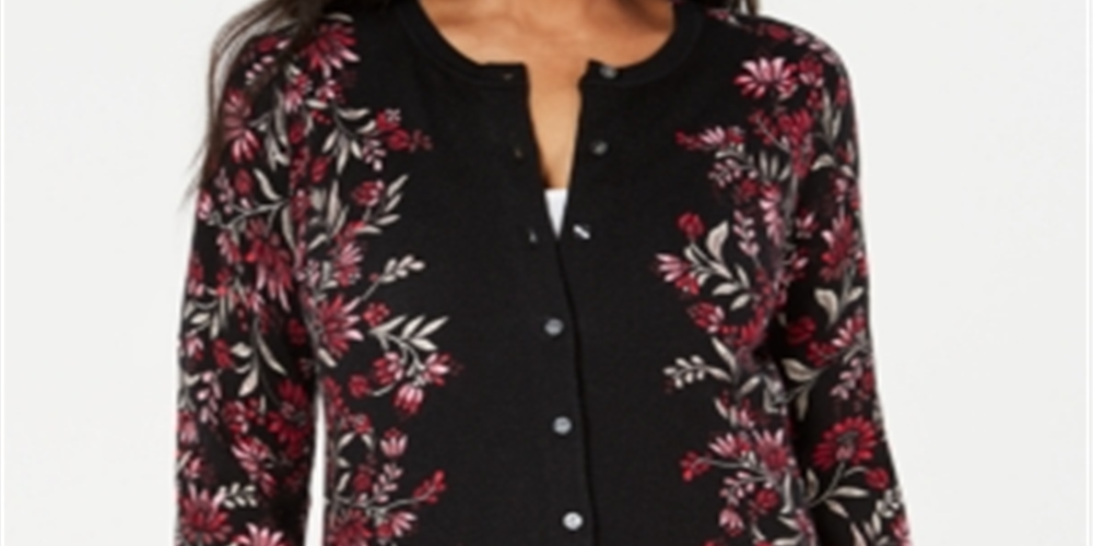 Karen Scott Women's Tapestry Print Cardigan Purple Floral Size Petite S