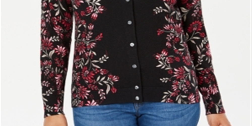 Karen Scott Women's Tapestry Print Cardigan Purple Floral Size Petite S