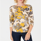 Charter Club Women's Pima Cotton Button Shoulder Print Top Yellow Size Petite Small