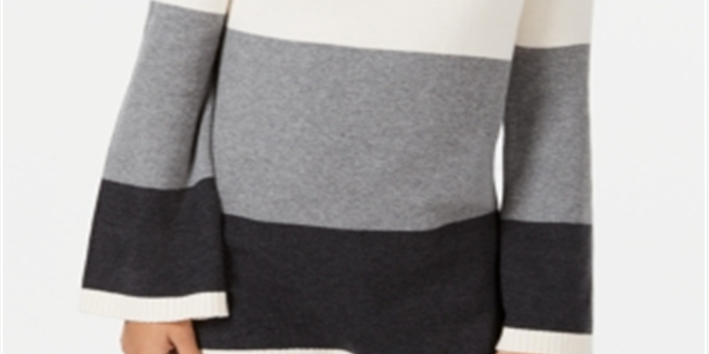 Charter Club Women's Colorblocked Sweater Gray Multi Size Petite S