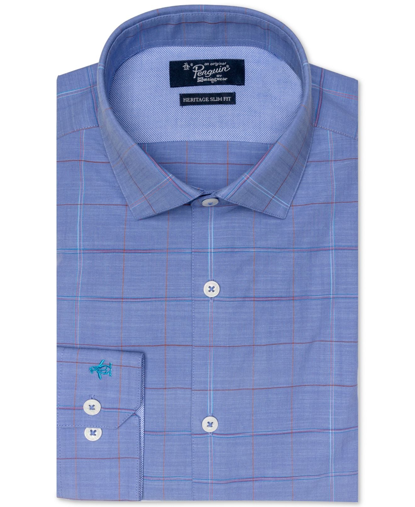 Penguin Men's Heritage Slim Fit Spread collar Shirt Blue Size 17 32/33