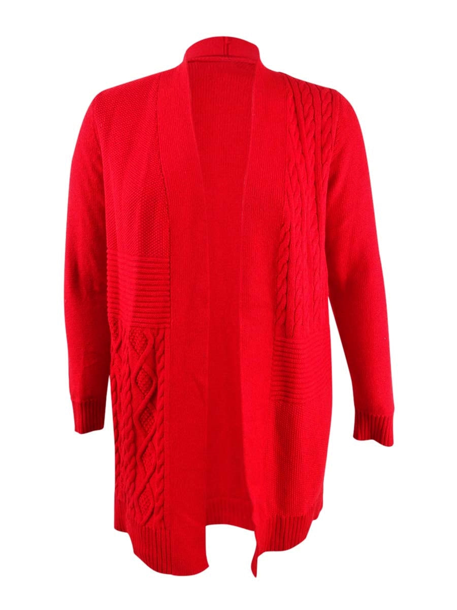 Charter Club Women's Patchwork Cardigan Red Size Petite Large