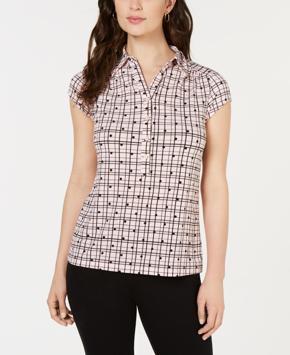 Charter Club Women's Printed Polo Top Pink Size X-Large