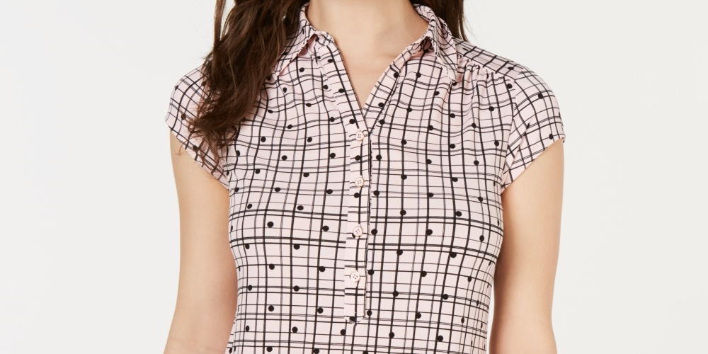 Charter Club Women's Printed Polo Top Pink Size X-Large