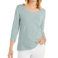 Style & Co Women's 3/4 Sleeve Scoop Neck Top Blue Size Small