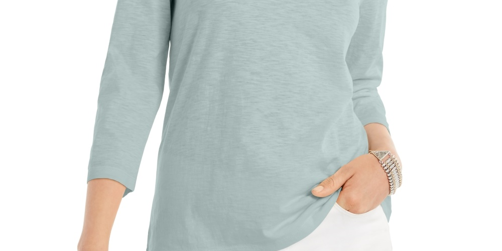 Style & Co Women's 3/4 Sleeve Scoop Neck Top Blue Size Small