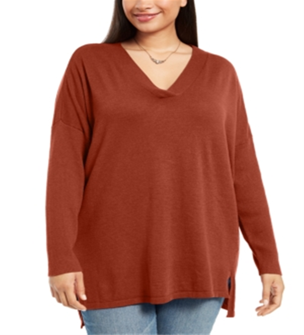 Style & Co Women's Plus V Neck Sweater-Dark Grape Size 1X