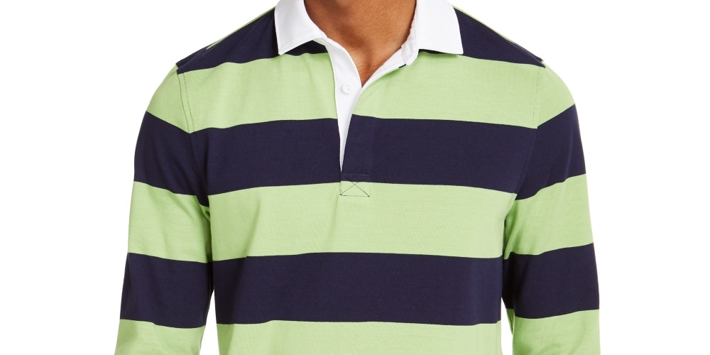 Club Room Men's Two Tone Striped Long Sleeve Rugby Shirt Green Size Small