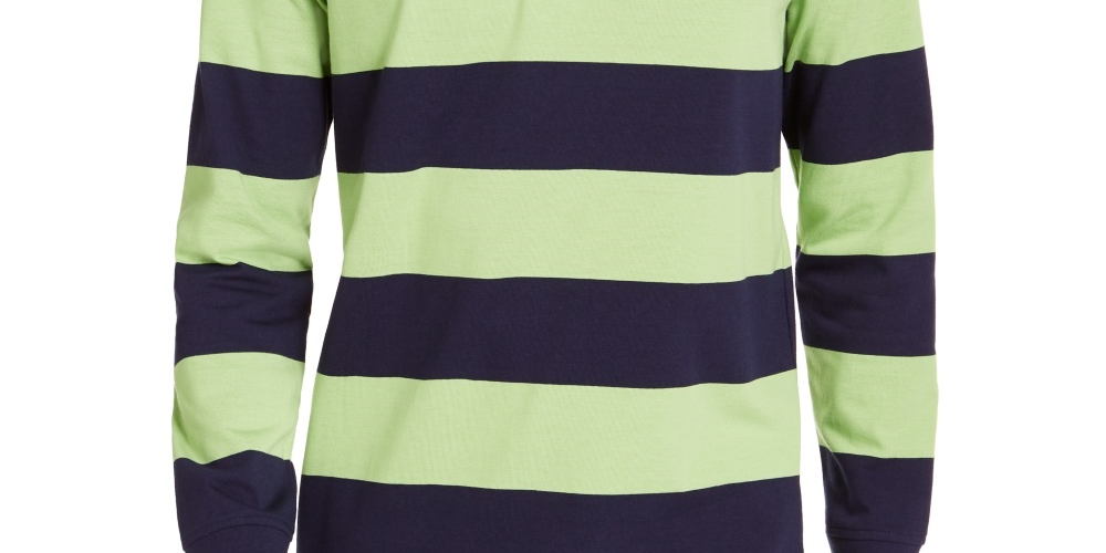 Club Room Men's Two Tone Striped Long Sleeve Rugby Shirt Green Size Small