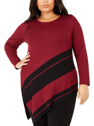 Alfani Women's Plus Asymmetrical Hem Striped Sweater Wine Size 0X