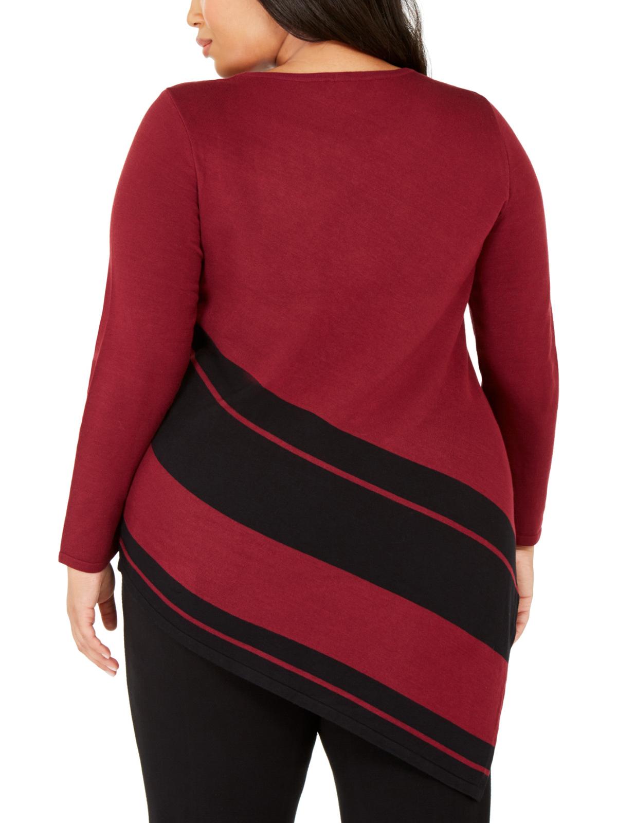 Alfani Women's Plus Asymmetrical Hem Striped Sweater Wine Size 0X