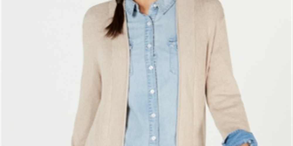 Style & Co Women's Waffle Thermal Long Cardigan Brown Size Petite L