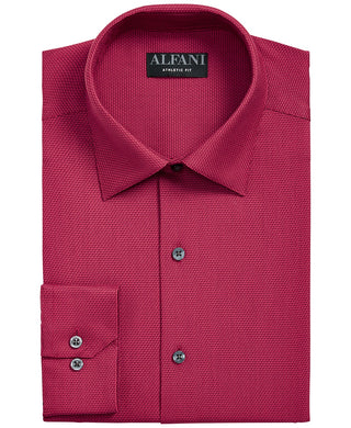 Alfani Men's Athletic Fit Step Twill Textured Dress Shirt Red Size S