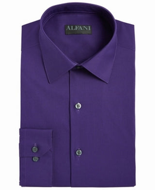 Alfani Men's Slim Fit Performance Stretch Easy Care Solid Dress Shirt Purple Size 17.5X34X35