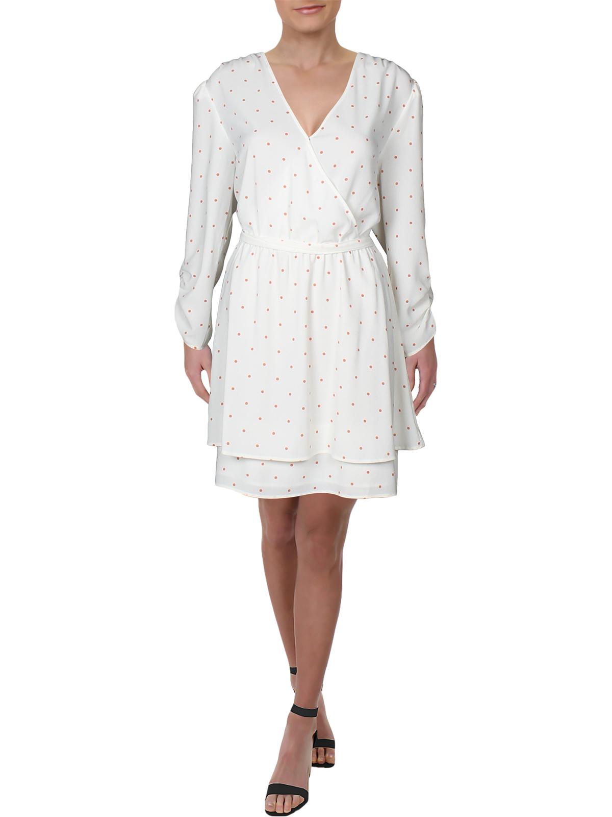 1.STATE Women's Moonlit Tie Waist Polka Dot Mini Dress White Size Medium