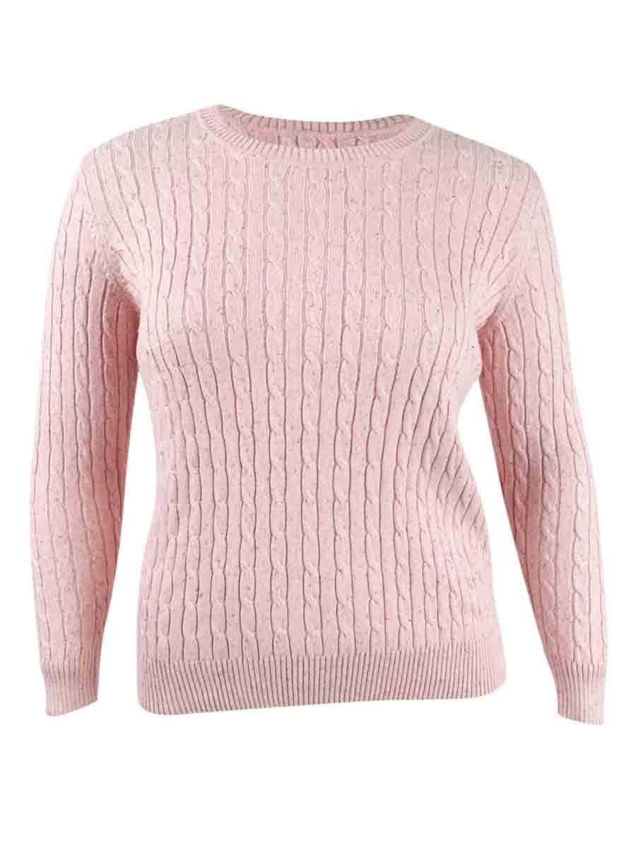 Karen Scott Women's Cable Knit Scoop Neck Sweater Pink Size Petite X-Large