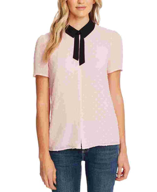 CeCe Women's Collared Clip Dot Blouse Pink Size Medium