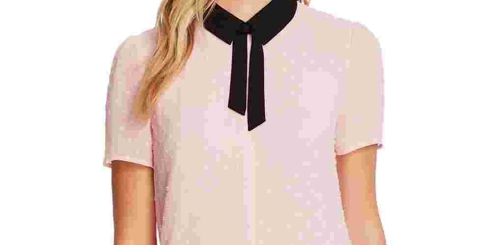 CeCe Women's Collared Clip Dot Blouse Pink Size Medium