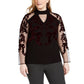 INC International Concepts Women's Velvet Flocked Mesh Sleeve Sweater Black Size 1X