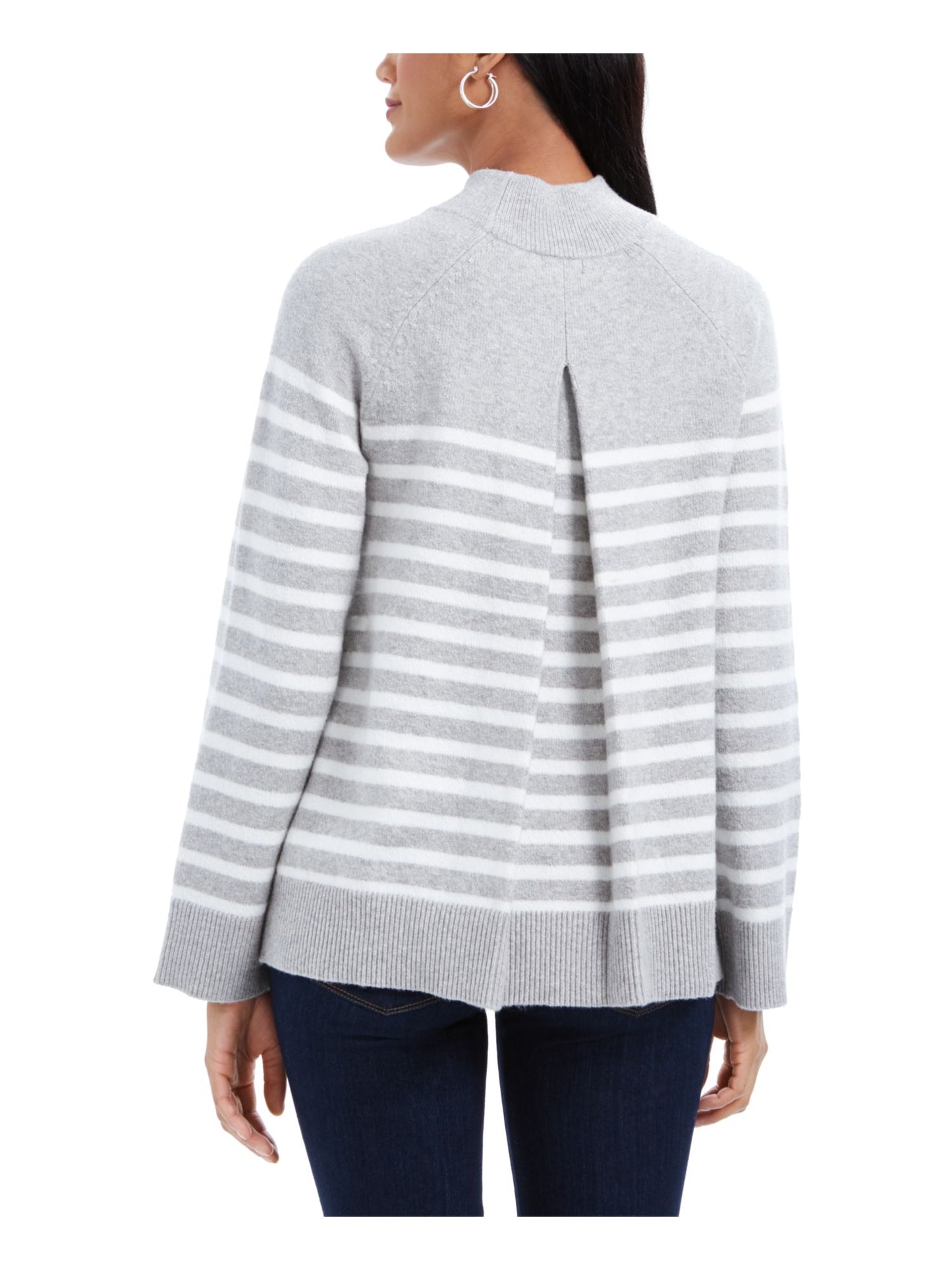 Charter Club Women's Striped Long Sleeve Mock Sweater Gray Size Petite Small