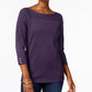 Karen Scott Women's Cotton Boat Neck Top Purple Size X-Small