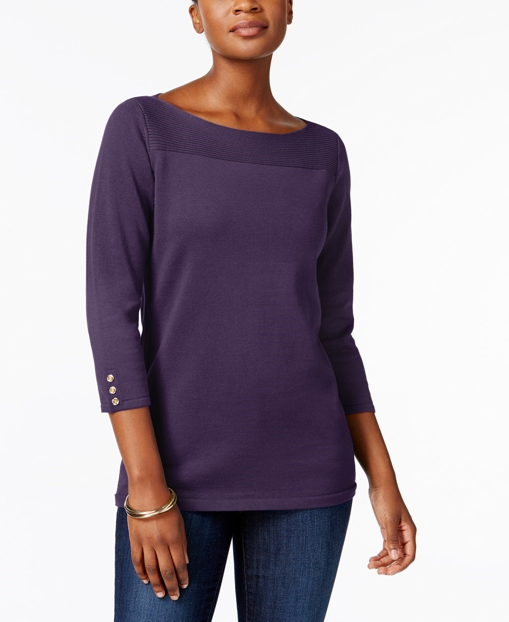 Karen Scott Women's Cotton Boat Neck Top Purple Size X-Small