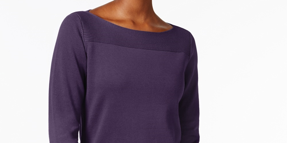Karen Scott Women's Cotton Boat Neck Top Purple Size X-Small