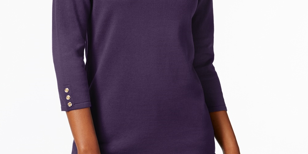 Karen Scott Women's Cotton Boat Neck Top Purple Size X-Small