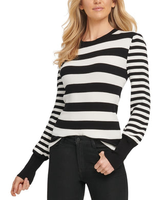 DKNY Women's Striped Sweater Gray Size Small