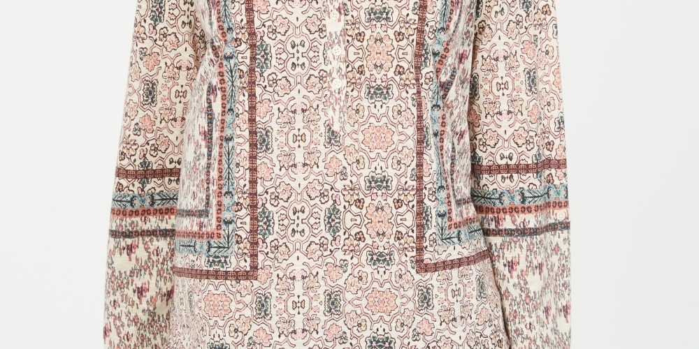 Style & Co Women's Boho Printed Henley Top Beige Size Small