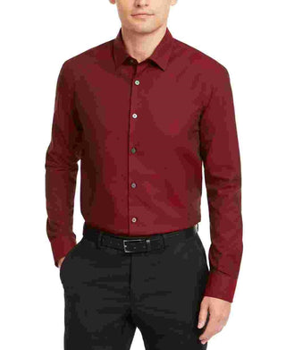 Alfani Men's Vince Collared Stretch Button Down Shirt Red Size Medium