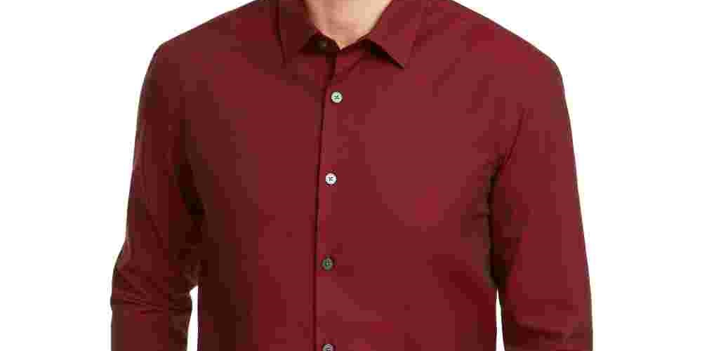 Alfani Men's Vince Collared Stretch Button Down Shirt Red Size Medium