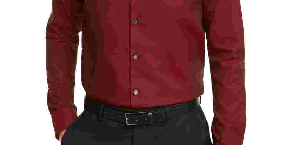 Alfani Men's Vince Collared Stretch Button Down Shirt Red Size Medium