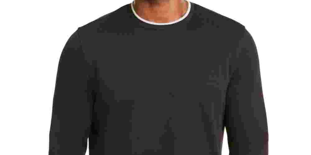 Alfani Men's Sweatshirt Tipped Crewneck Long Sleeve Black Size XX-Large