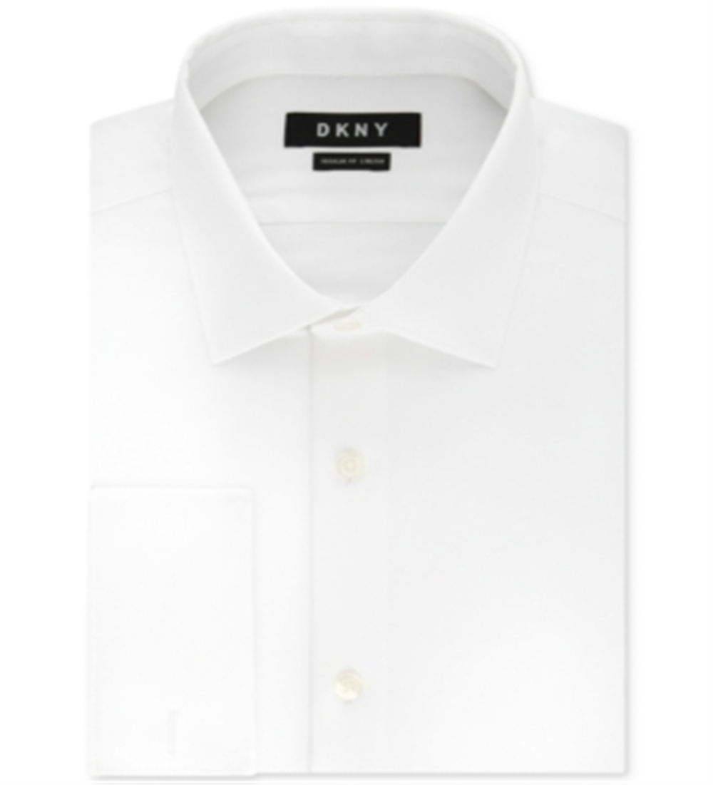 DKNY Men's Slim Fit Performance Stretch Wrinkle Resistant French Cuff Dress Shirt White Size XL