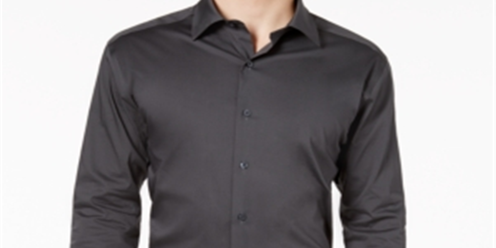 Alfani Men's Athletic Fit Wrinkle Resistant Button Down Shirt Gray Size -M