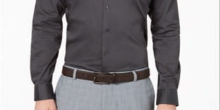 Alfani Men's Athletic Fit Wrinkle Resistant Button Down Shirt Gray Size -M