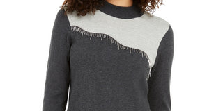 Alfani Women's Asymmetrical Beaded Sweater Gray Size X-Small