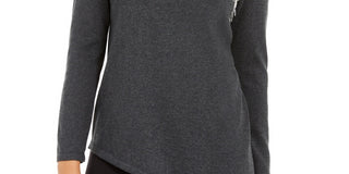 Alfani Women's Asymmetrical Beaded Sweater Gray Size X-Small