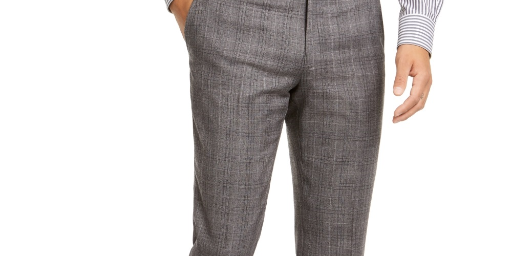 Tommy Hilfiger Men's Modern Fit Thflex Stretch Plaid Suit Separate Pants Gray Size 30X30
