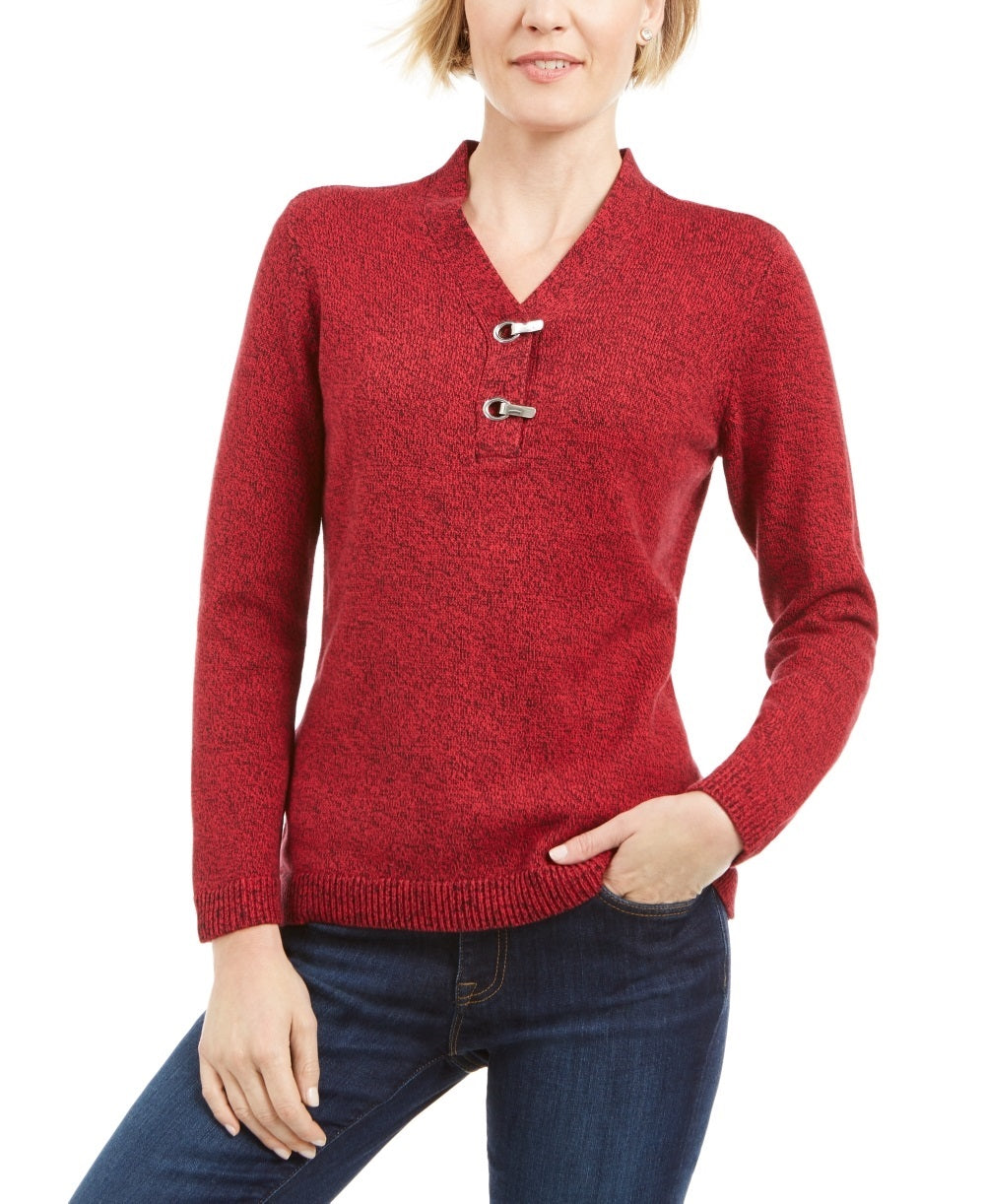Karen Scott Women's Cotton Marled Henley Sweater Red Size XX-Large