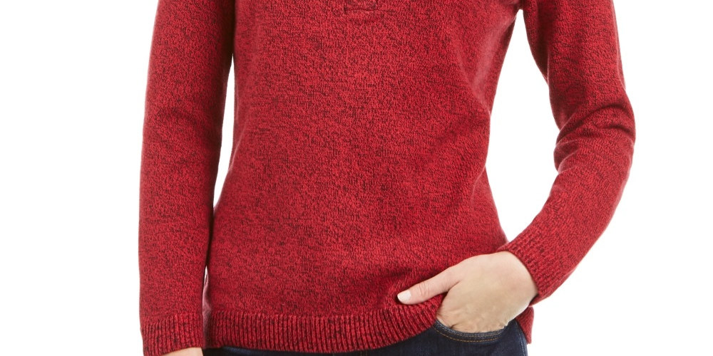 Karen Scott Women's Cotton Marled Henley Sweater Red Size XX-Large