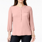 JM Collection Women's Pleated Pocket Blouse Orange -Blush Size Petite XL