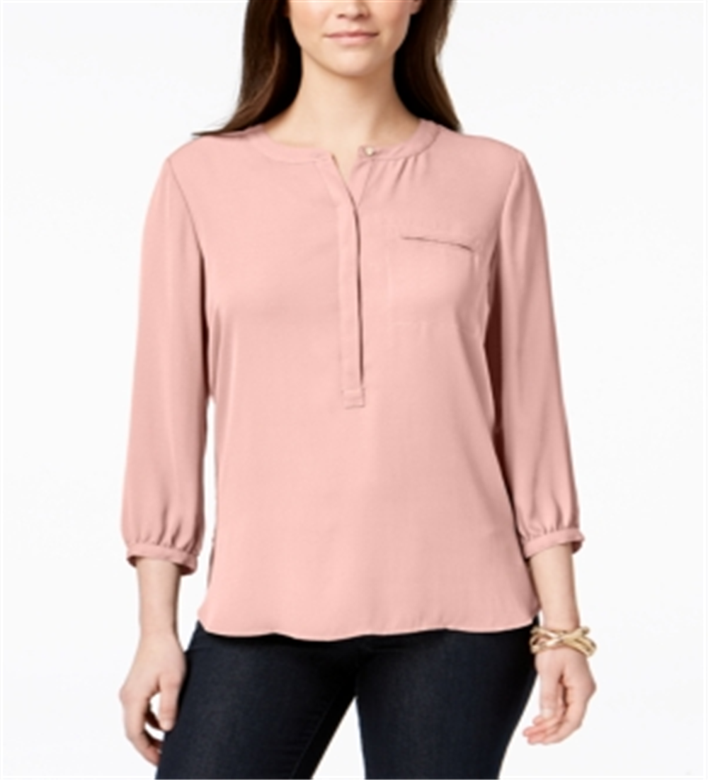 JM Collection Women's Pleated Pocket Blouse Orange -Blush Size Petite XL