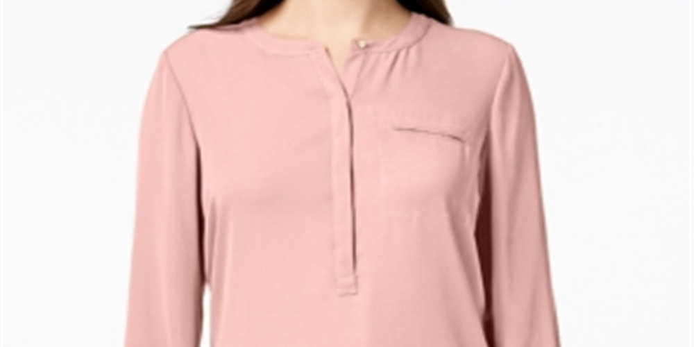 JM Collection Women's Pleated Pocket Blouse Orange -Blush Size Petite XL