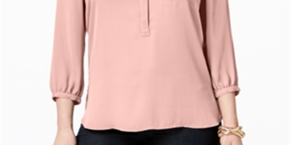 JM Collection Women's Pleated Pocket Blouse Orange -Blush Size Petite XL