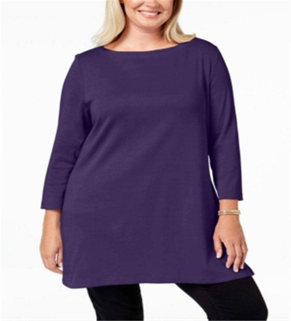 Karen Scott Women's Plus Cotton Tunic Top Purple Size 1X