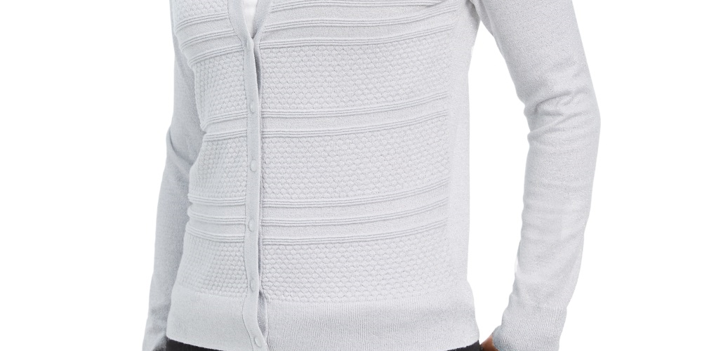 Charter Club Women's Textured Lurex Cardigan Sweater Gray Size Large