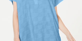 Alfani Women's V Neck Textured Top Blue Size Petite Medium