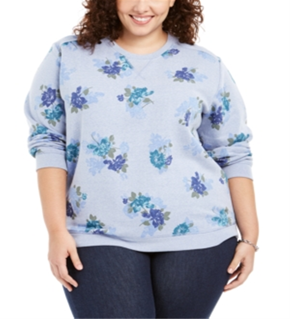 Karen Scott Women's Plus Printed Fleece Sweatshirt Blue Size 0X
